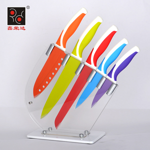 6pcs Colorful Coating Stainless Steel Kitchen Chef Knife Set With Optional Stand
